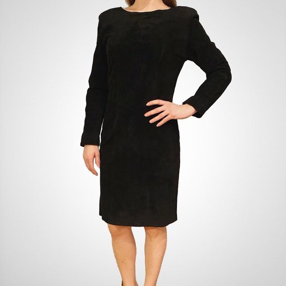 VINTAGE Bagatelle Genuine Leather Black Dress Vintage Size 6 / Modern XS - Picture 1 of 15